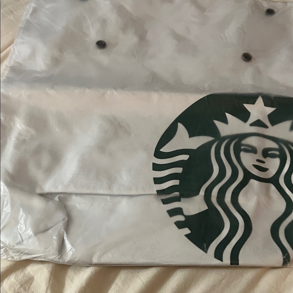 2 pieceStarbucks Green and White Logo Tote‎ small cream tote